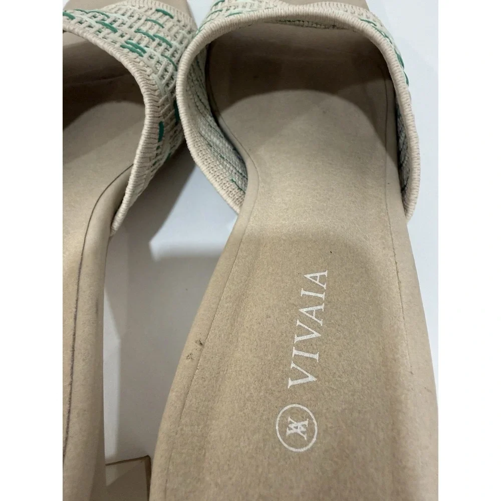 Vivaia Juliet Pro Sandals Beige/Green Square Toe Block Heel Womens EU‎ 38 US 7